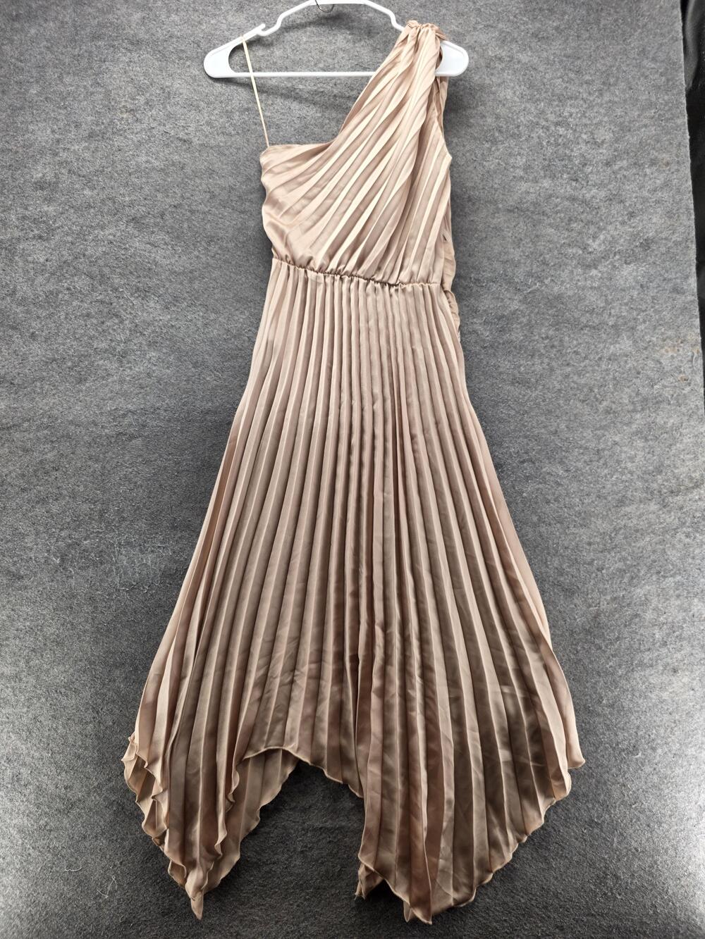 Billy J Dress Womens S Beige Midi One Shoulder Fit & Flare Party Cocktail